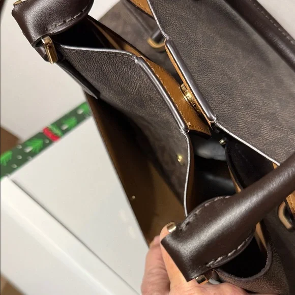 NWT Michael Kors Brown Logo Greenwich Large Grab Bag Tote Satchel MK Signature - Picture 11 of 14